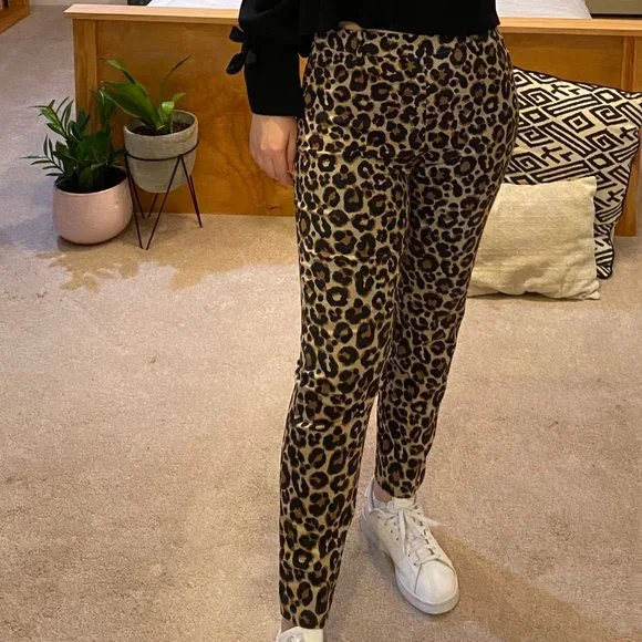 H&M Pants Jumpsuits Hm Leopard Print Skinny Trousers Poshmark